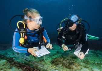Completing a coral survey from Nusa Lembongan, Bali, Indonesia